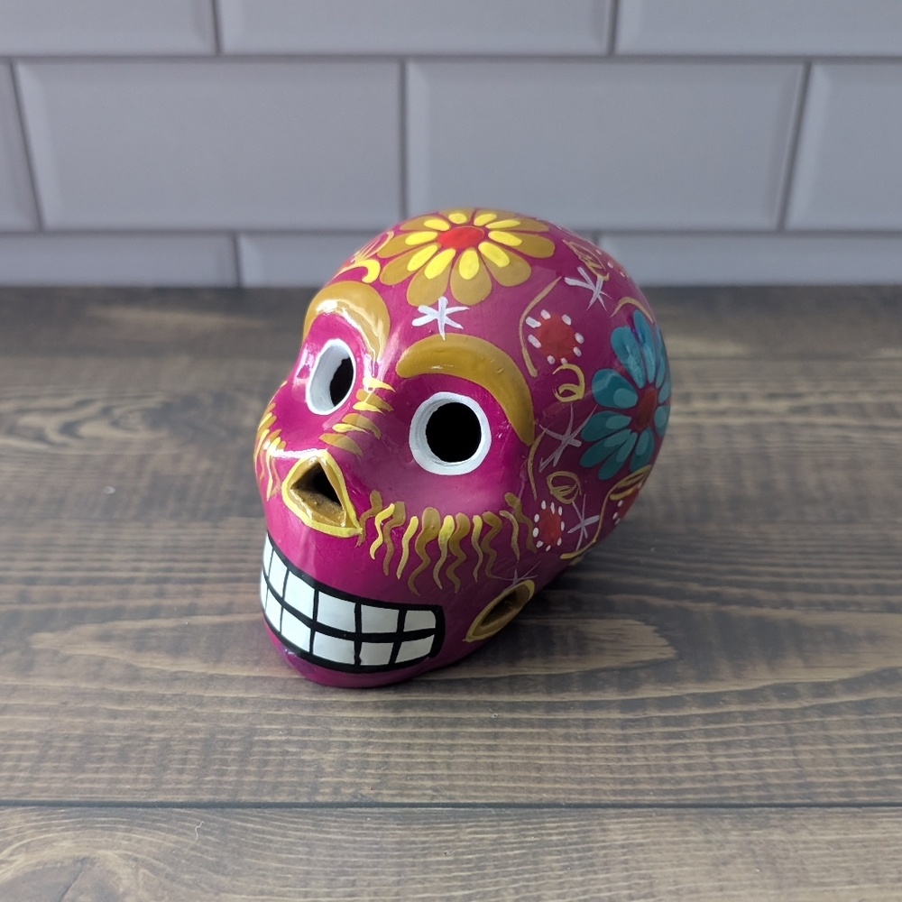 Day of the Dead hand painted Skull made in Mexico decor accent